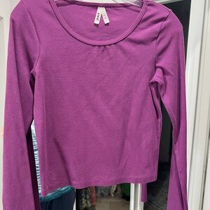 Pact Women's Long-Sleeve Scoop Neck Crop Top in Vibrant Purple